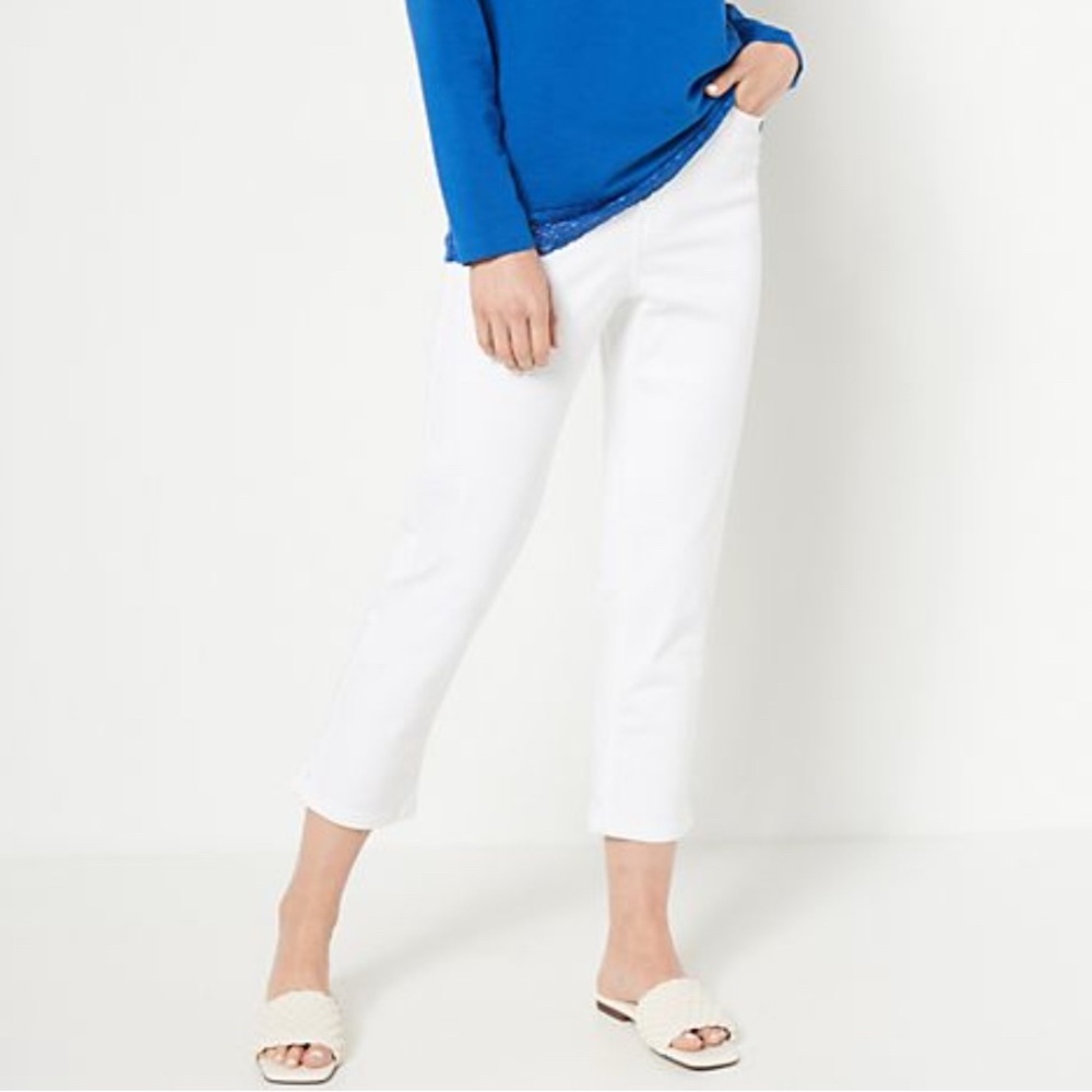 Denim & Co. Petite Easy Stretch Denim Side Slit Crop Jean